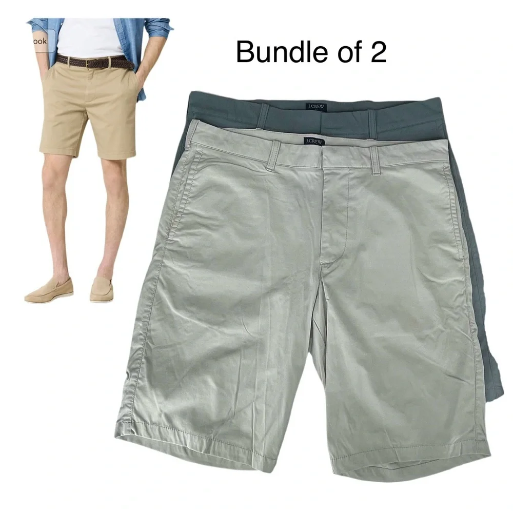 J. Crew Men’s Flex Rivington Flat Front Shorts Sz 33 10” Inseam Bundle of 2 Pair